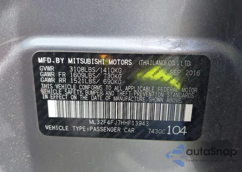 2017 Mitsubishi Mirage G4 Se z USA, uszkodzony, nr VIN ML32F4FJ7HHF13943